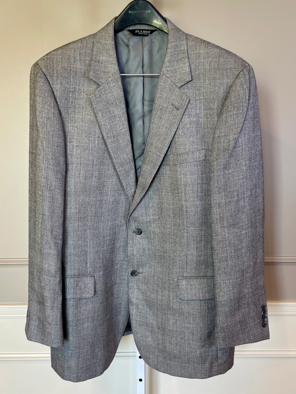 Jos. A. Banks Blazer 46L Silk Cashmere Micro Houndstooth Plaid Black White